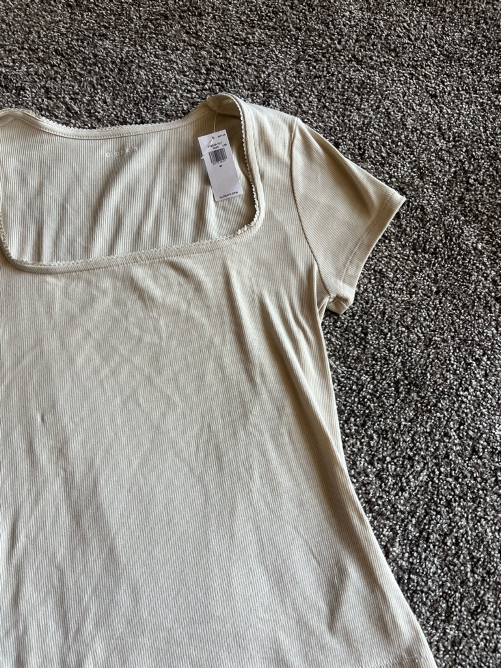 Old Navy Cream Square Neck Top with Lace Trim